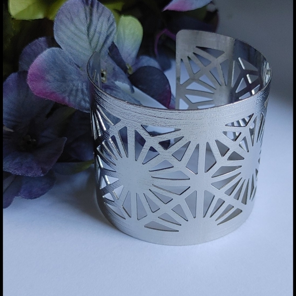 Silver Sunburst Design Cuff Bracelet